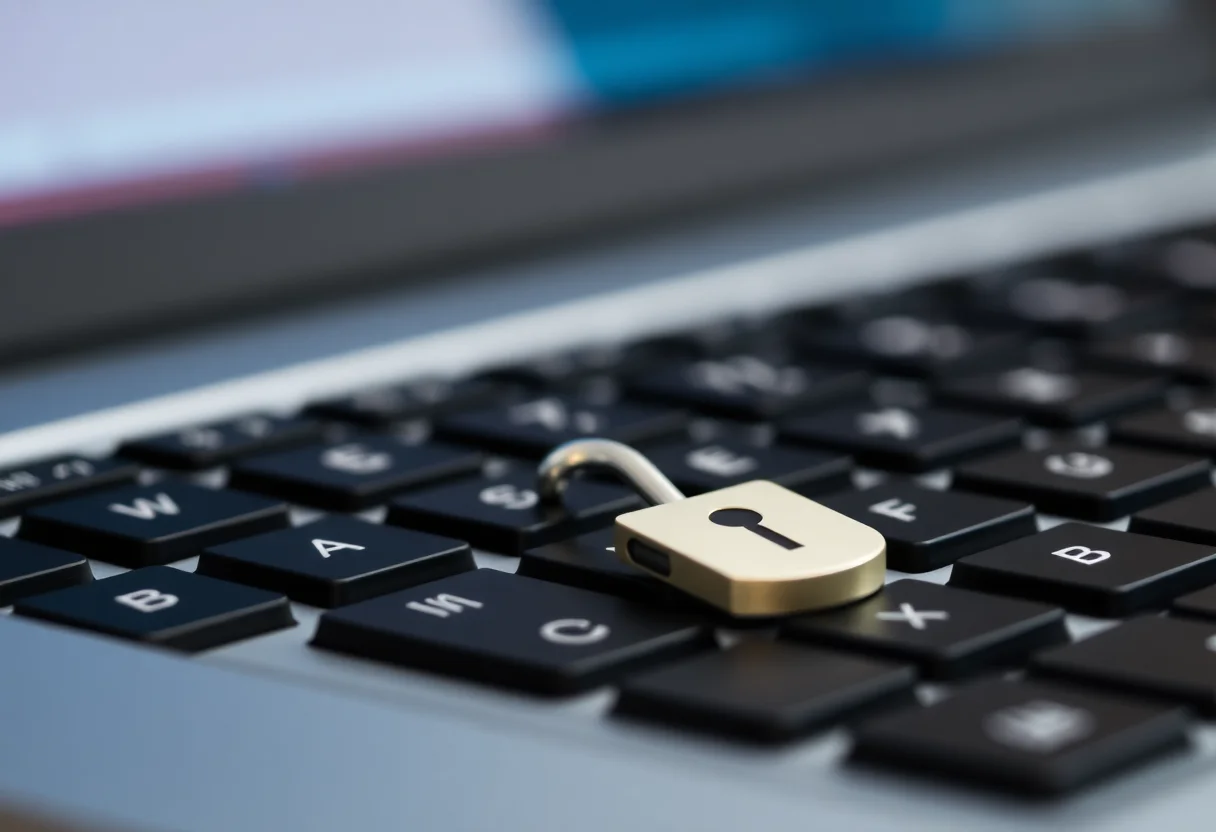 A close-up shot of a key on a modern laptop keyboard, symbolizing digital security and privacy.